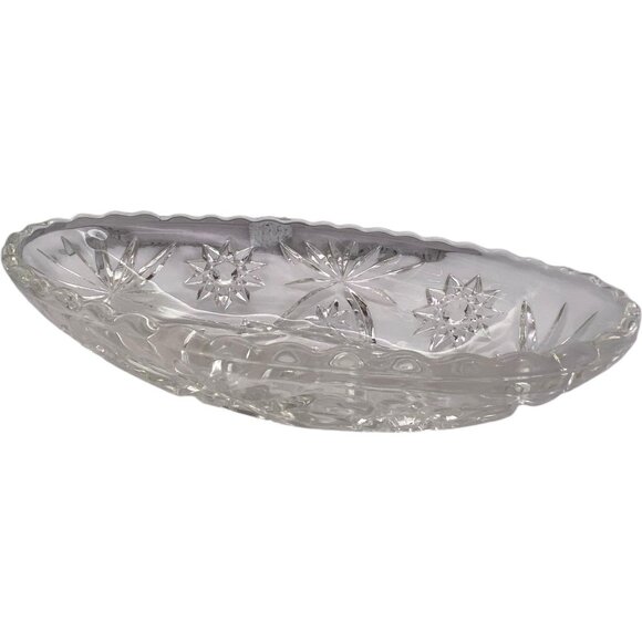 Vintage Anchor Hocking EAPG Prescut Star of David Clear Glass Oval Serving Dish - Picture 3 of 8